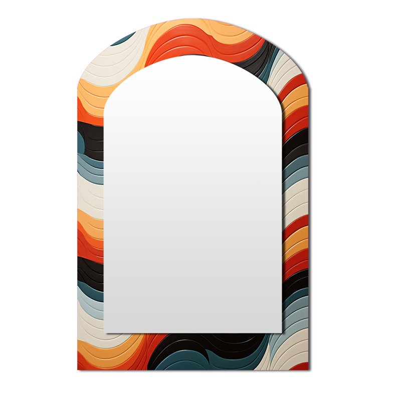 Orange Mid Century Optique Illusions III - grand miroir moderne arche Midcentury, 43 po x 33 po
