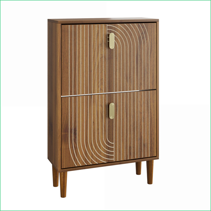 Cabinets for Shoe Storage, 2 Flip Drawers 23.6"W Modern Entryway Organizer | Beige | Particle Board+MDF+Pine Wood