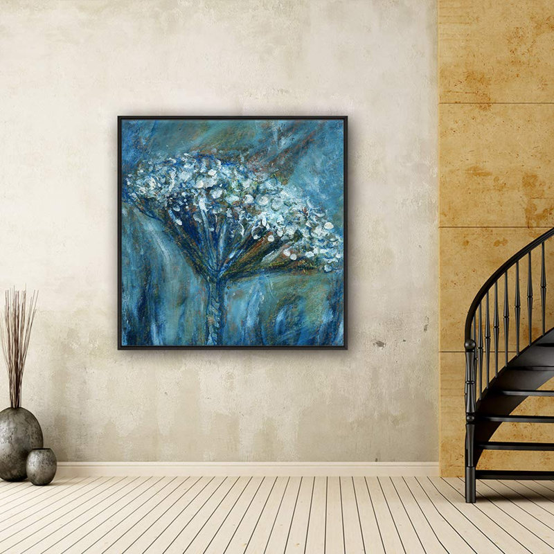 «Blue, White Green Paint Stroke Flower Abstract Shapes Modern Art Alternative», reproduction d'art sur toile, Noir