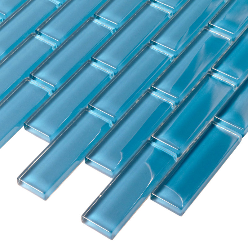 11.9"X 11.9" Polished Glass Brick Tile, Sky Blue