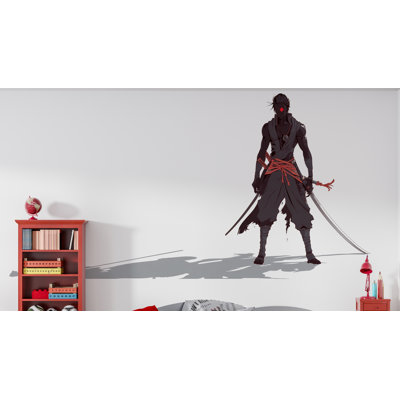 Autocollant mural Ninja Samouraï, Autocollant mural Guerrier Sombre, Décoration murale Double Katana, Décoration de chambre d'ado style anime pour salle de jeux 457GM
