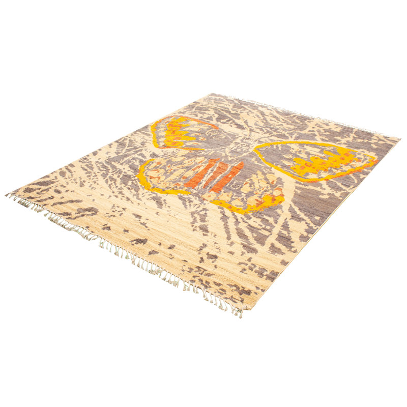 Tapis marocain ivoire en laine nouée à la main de conception unique 9 pi x 11 pi 10 po Augute