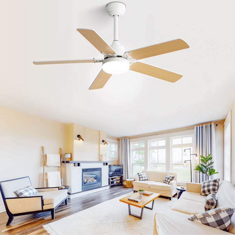 Ventilateur de plafond moderne 42 pouces avec lumière DEL 5 pales réversible télécommande DC moteur blanc, Naturel, Blanc