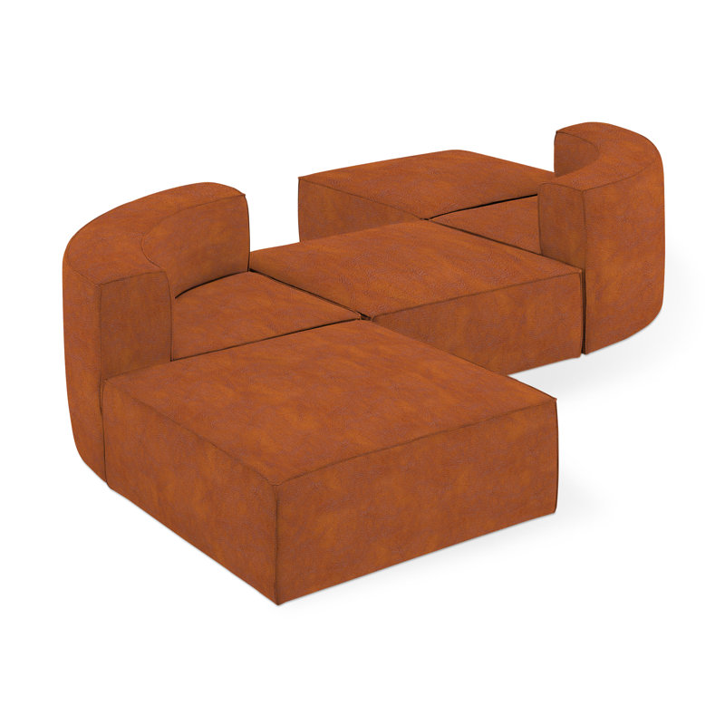 Mix Modular Modular Sectional, Vegan AppleSkin Leather Cognac 