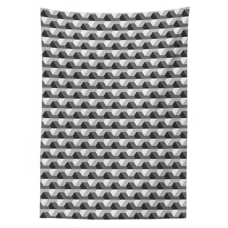Ambesonne Geometric Tablecloth, Concrete Geometric Patterns With Odd Minimalist Linked Shapes Image Print, Rectangular Table Cover For Dining Room Kitchen Decor, 52" X 70", Grey Black White