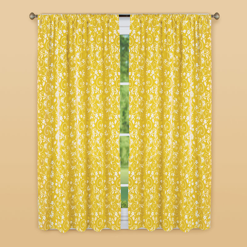 Panneau de rideau semi-transparent en microfibre, L 52 po x L 63 po, Jaune