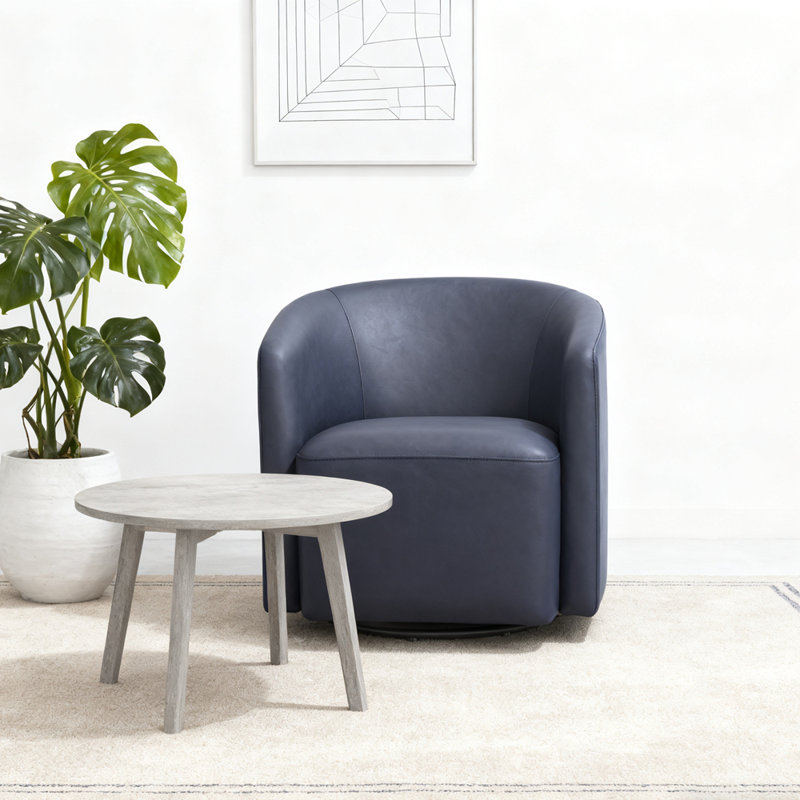 Fauteuil demi-tonneau pivotant en similicuir bleu moderne, Bleu