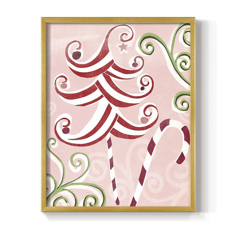 «Candy Cane Holiday I», reproduction encadrée - bois massif, H 11 po x l 9 po, Cadre doré