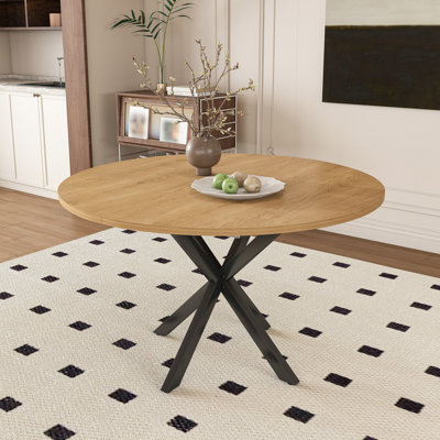 Extendable Round Dining Table For 2-6 Person, 43 To 58 Inch Oak Finish Expandable Table With Carbon Steel Base, Modern Space Saving Dining Room Furniture