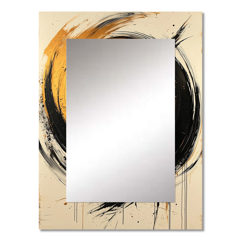 Black And Gold The Art Of Circle Chaos VII - Abstract Shapes Wall Mirror, Modern Decorative Mirror, Printed Metal Art