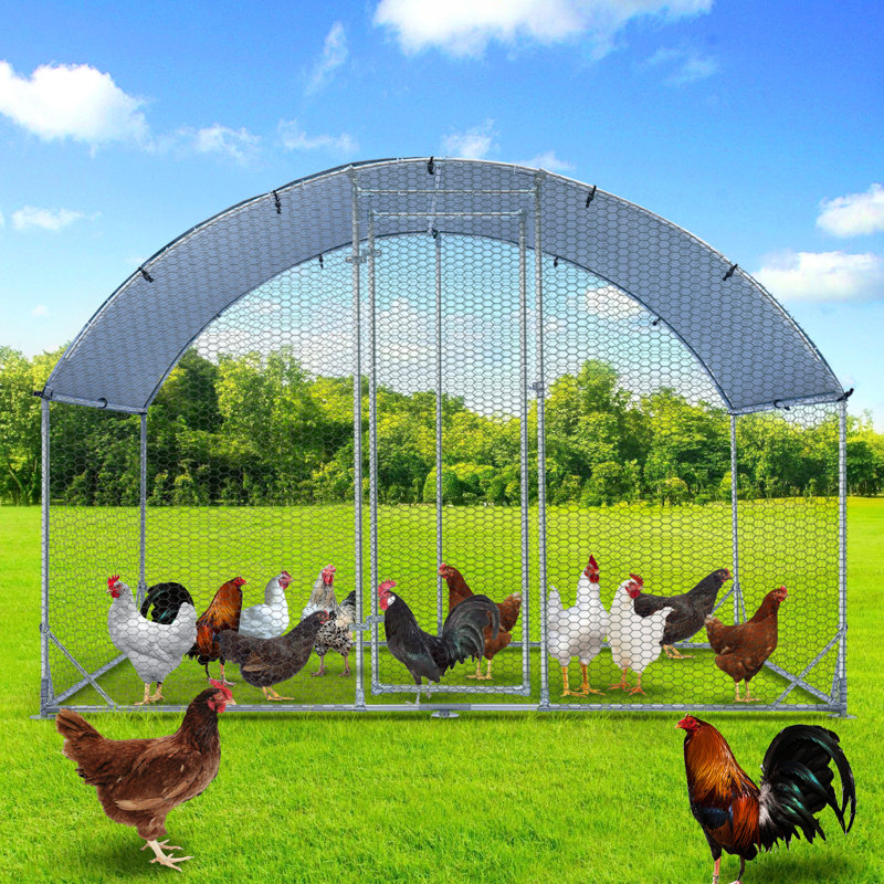 Large Silver Metal Chicken Coop with Waterproof Cover