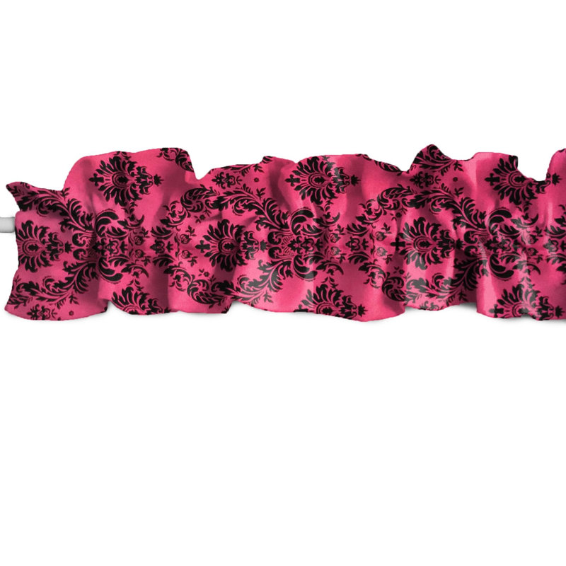 Cantonnière à damas, L 120 po x L 9 po, Noir / fuchsia