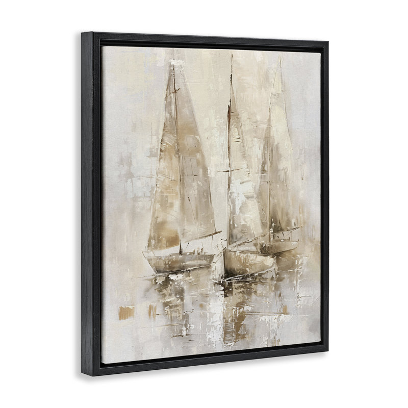  «Neutral Sailing on Sea», art mural sur toile par Nina Blue, H 21 po x l 17 po, Cadre flottant noir de jais