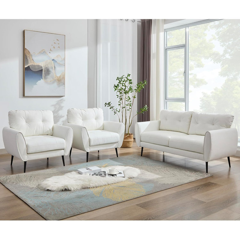 3-Piece Living Room Set, White