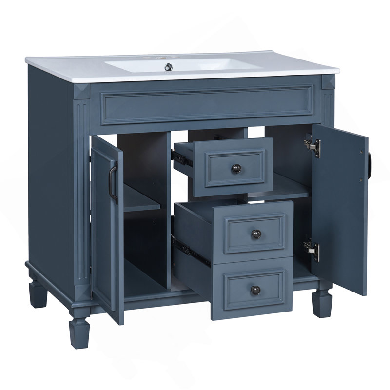 36'' Bathroom Vanity With Top Sink, Modern Bathroom Storage Cabinet With 2 Soft Closing Doors And 2 Drawers, Single Sink Bathroom Vanity