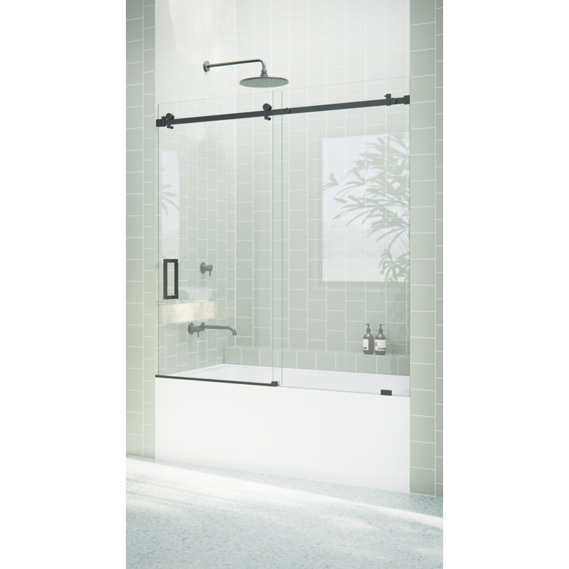 Astro 52 in. - 56 in. x 60 in. Frameless Sliding Bathtub Door, Matte Black