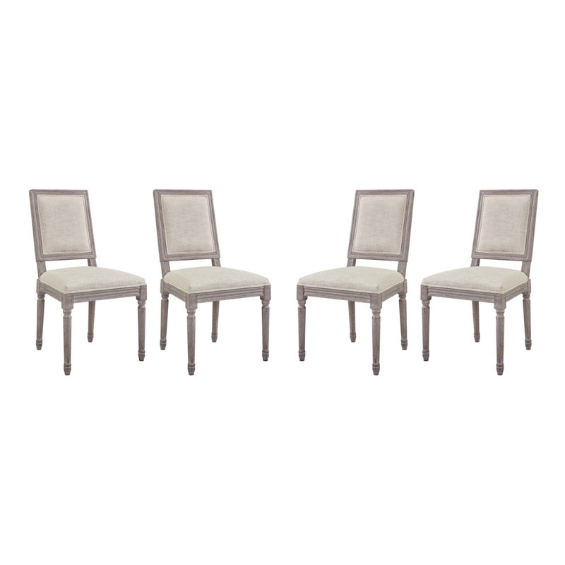 Modway Court Dining Side Chair Upholstered Fabric, Beige Polyester Blend, 4