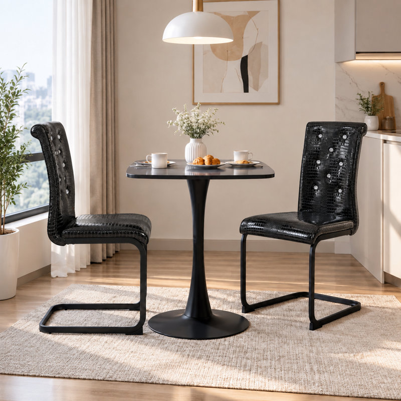 Ensemble de table tulipe sur pied central 3 pièces, contemporain et peu encombrant, avec chaises cantilever, Black