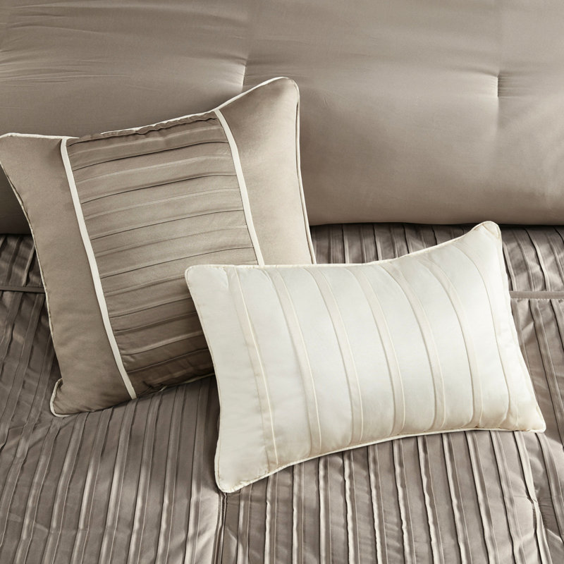 7 Piece Charmeuse Comforter - Taupe King Machine Wash Pillow Pieces Decorative Sham