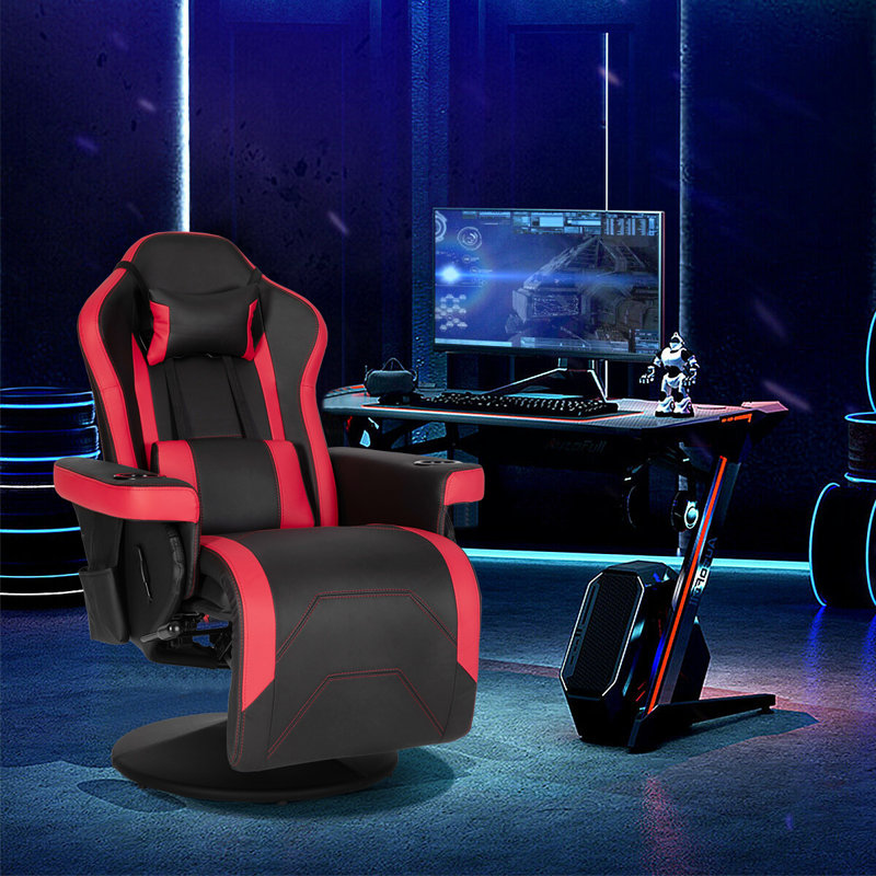 Inbox Zero Reclining Ergonomic Swiveling PC & Racing Game Chair with Footrest, Black/Red