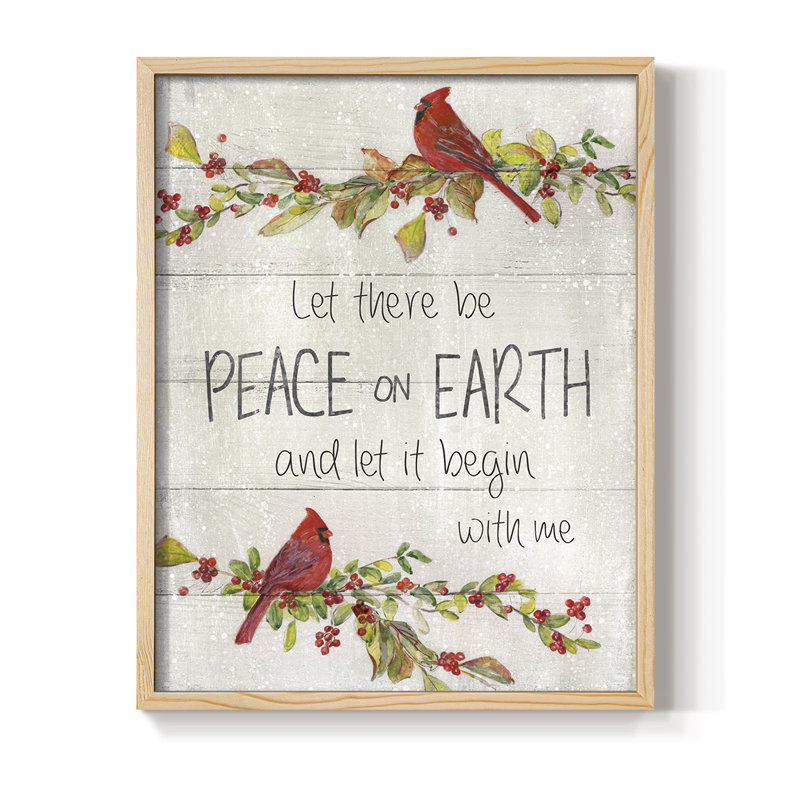 Peace on Earth Cardinals, reproduction encadrée - bois massif, Naturel, H 15 po x l 12 po