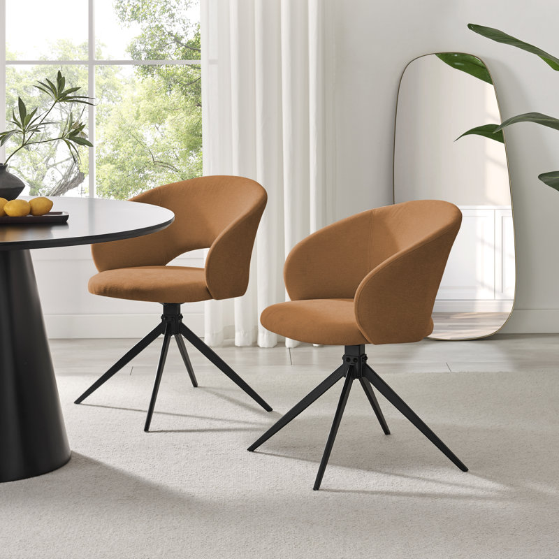 Biljana Luxury Fabric Upholstered Swivel Dining And Office Chairs With Metal Legs, Orange