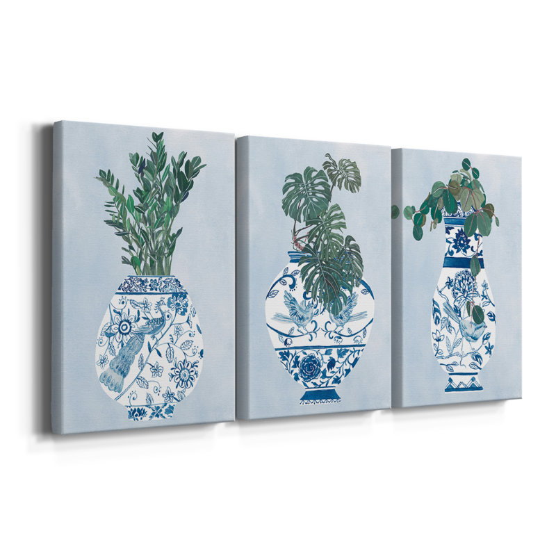 Vase au clair de lune I - Toile tendue avec châssis sur mesure - 3 pièces, H 48 po x l 96 po