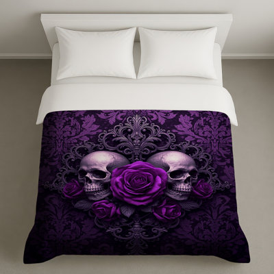 Housses de couette mauves crânes et roses