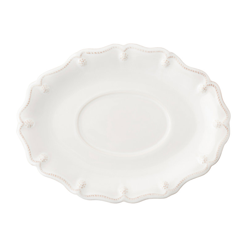 White Ceramic Twisted Cord Trim Gravy Server with Stand