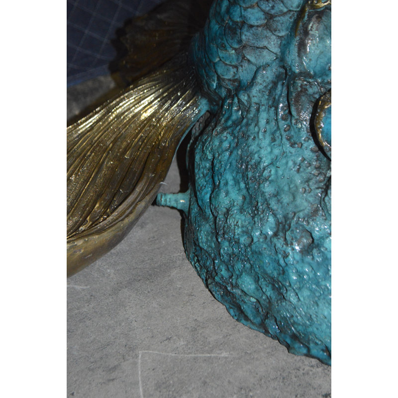 Grande statue de sirène en bronze tenant une coquille - œuvre d'art faite à la main pour l'extérieur, L 43 po x l 30 po x H 76 po