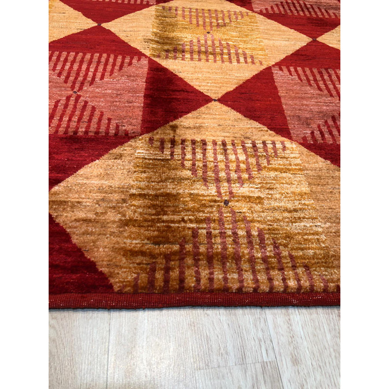 Tapis afghan en laine noué à la main de style transitionnel opulent classique rouge Silview, Rectangle 9 pi x 12 pi