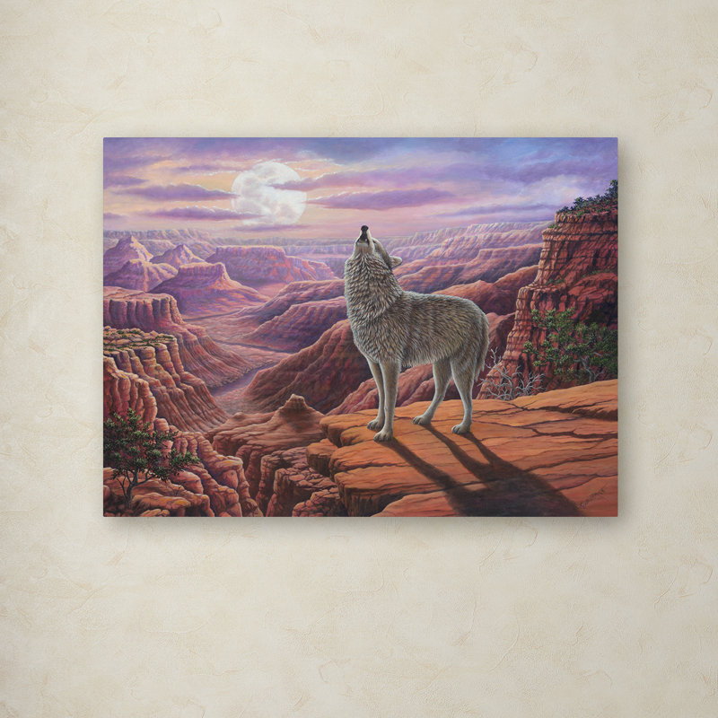 Howling Wolf 18x24 Framed Canvas Art in Wood