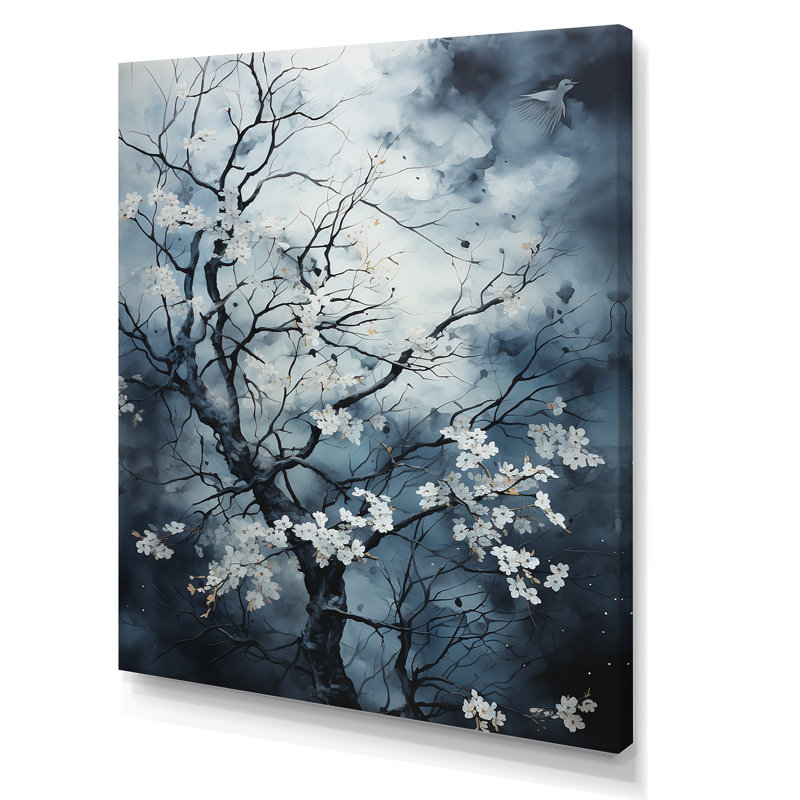 Lucson " White Blue Tree Whispering Leaves ", H 44 po x l 34 po x P 1,5 po, Toile tendue