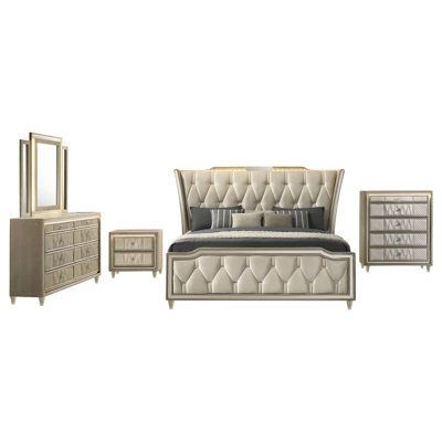 Hidehiko 5-Piece California King Bedroom Set Ivory And Camel