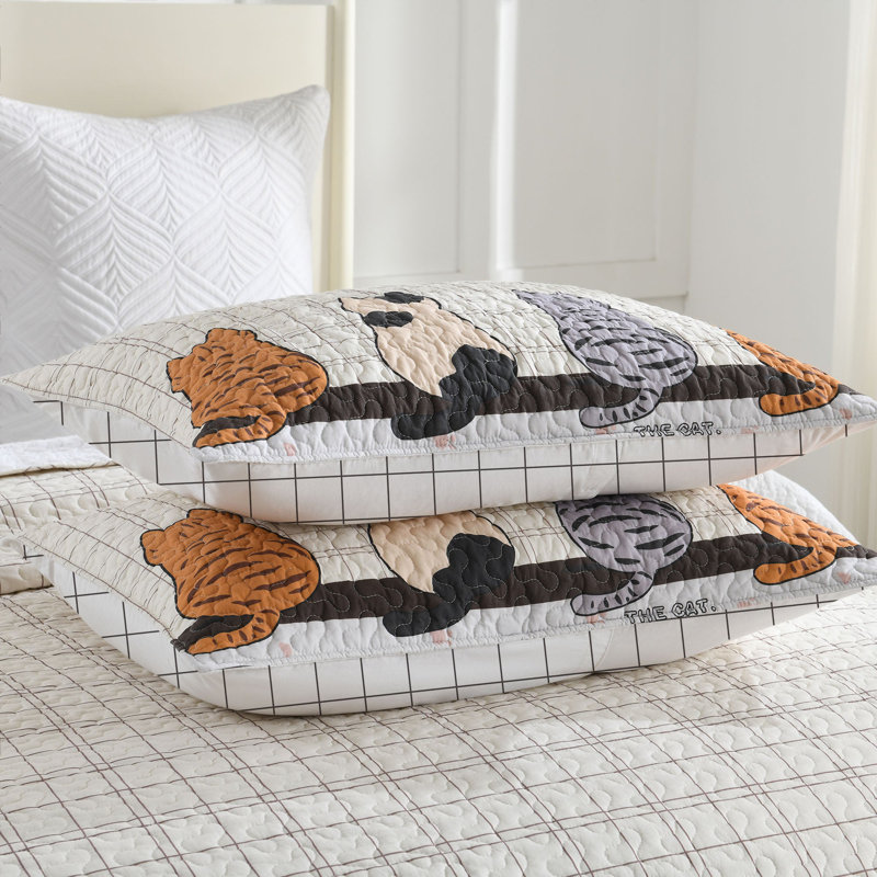 3 Pcs Floral Patchwork Pattern Vintage-Inspired Quilt Bedspread Set, White/Orange, Queen Quilt + 2 Pillow Shams
