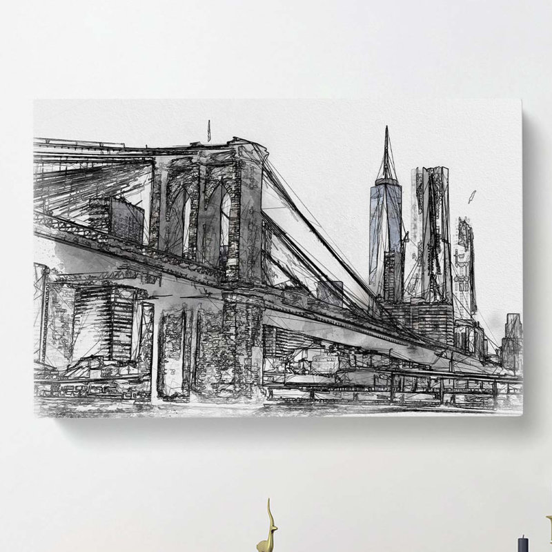 Brooklyn Bridge In New York In Abstract - Wrapped Canvas Print, 60cm H x 91cm W x 3cm D