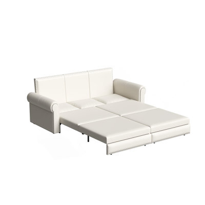 Chesterfield Sofa,93.7" King Pull Out Sofa Bed,3-In-1 Faux Leather Convertible Sleeper Sofa With Nailhead Trim & Rolled Arm,Multi-Functional Sofa Bed For Living Room,Bedroom