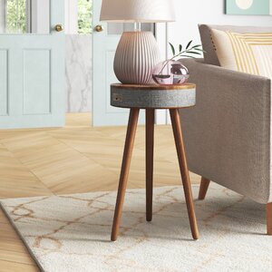 Perillo Solid Wood 3 Legs End Table and Built-In Outlets