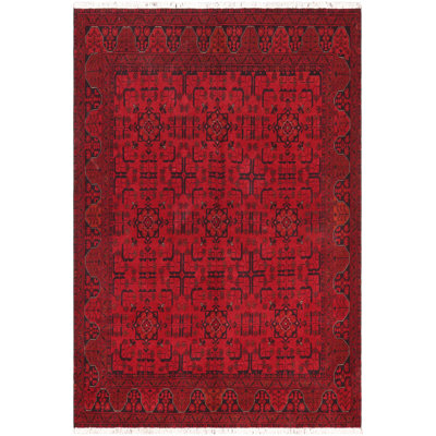 Tapis oriental rouge / noir en laine noué à la main 4 pi 11 po x 6 pi 4 po Cremeans