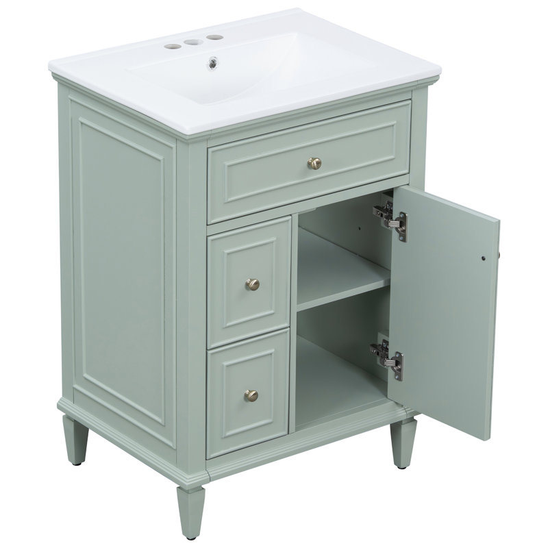 Meuble-lavabo 24 po avec lavabo intégré en céramique, Vert, Argent argent