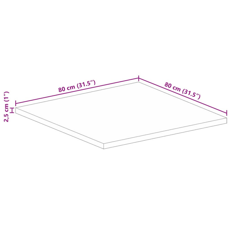 Solid Wood Table Top, 2.5cm H x 80cm W x 80cm D