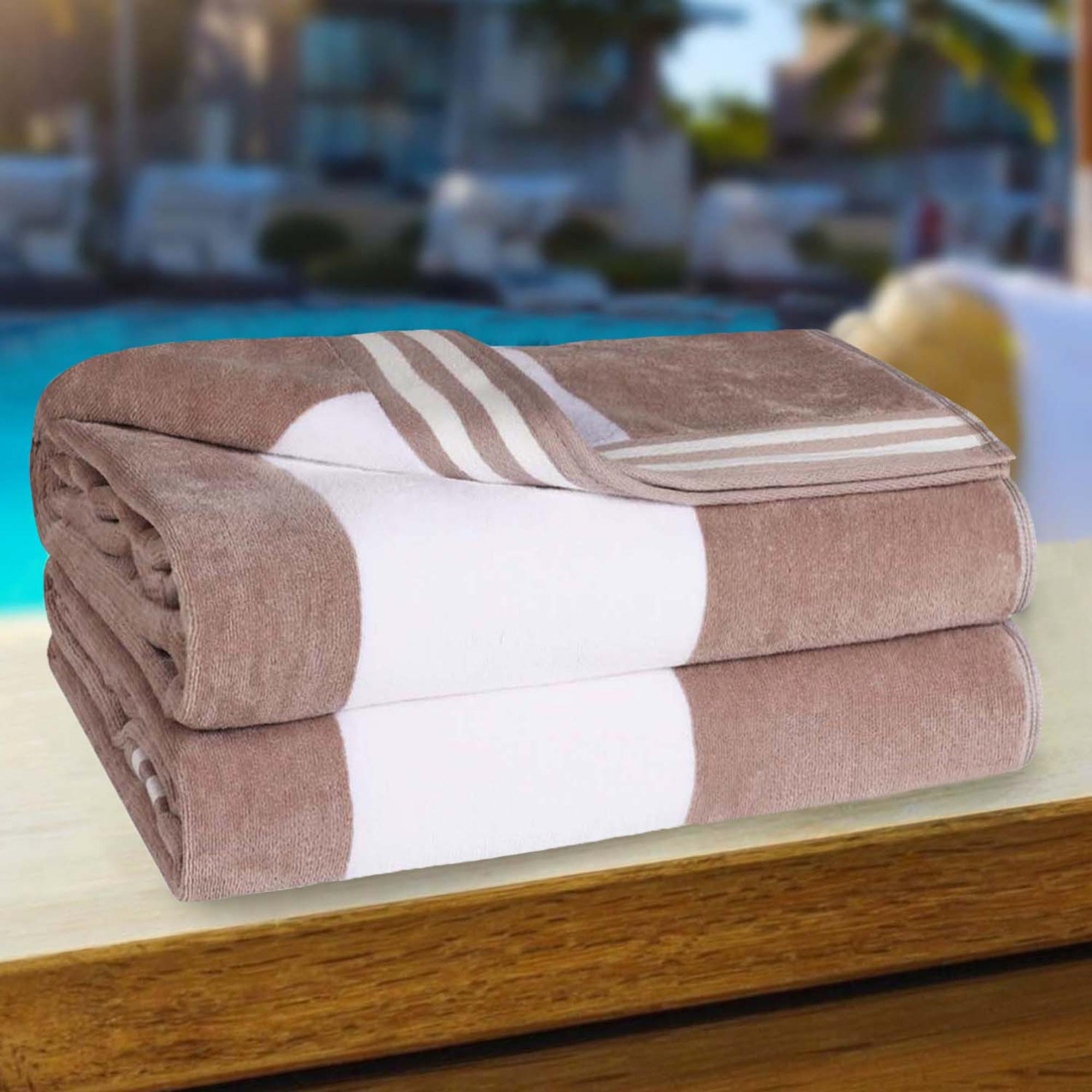 Calheta Cotton Oversized Cabana Stripe Beach Towels, Taupe, 2
