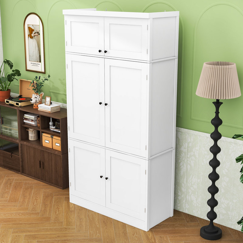 Grand garde-manger élégant avec portes, tiroirs et tablettes réglables, Blanc