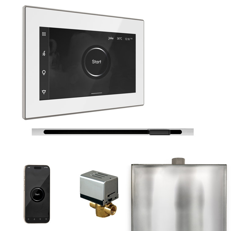 XButler Steam Shower Control Package with iSteamX Control and Linear Steamhead in White 