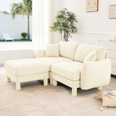 Beige, canapé modulaire en tissu Boucle, configuration de siège amovible et confortable, accueillant vos amis 2 avec coquille dense, rembourrage en mousse dense et fabrication - pour une utilisation quotidienne dans la chambre à coucher