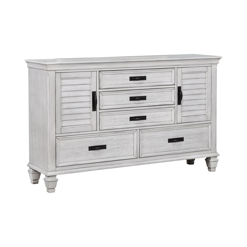 Commode combinée 5 tiroirs Corlyn, Blanc antique
