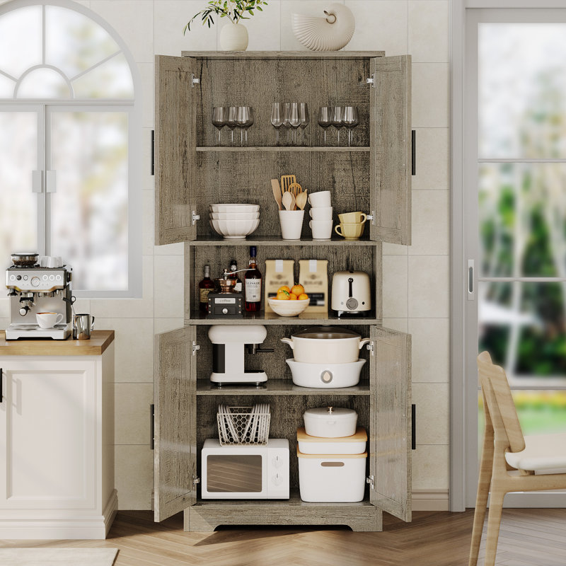 Grand garde-manger autoportant moderne pour le salon - armoire de rangement 70 po avec portes, tiroirs et tablettes réglables - Organisateur de maison polyvalent - Gris - Avec 1 grille, nouveau gris