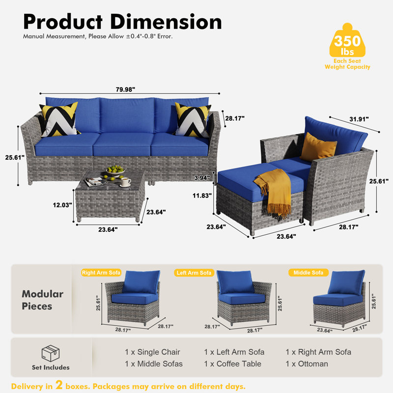 5 - Person Patio Conversation Set, Navy Blue