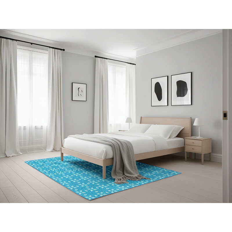 Tapis bleu tissé à la machine, Rectangle 5 pi x 7 pi
