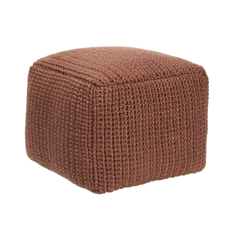 Prism 18" Wide Handwoven Square Pouf, Terra Cotta